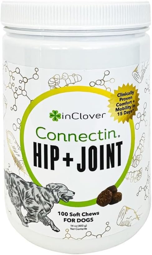 InClover Connectin Natural Hip & Joint Supplement for Dogs with Glucosamine, Chondroitin & Hyaluronic Acid – Soft Chew for Dog Mobility, Comfort & Active Lifestyle Support, 100 Count