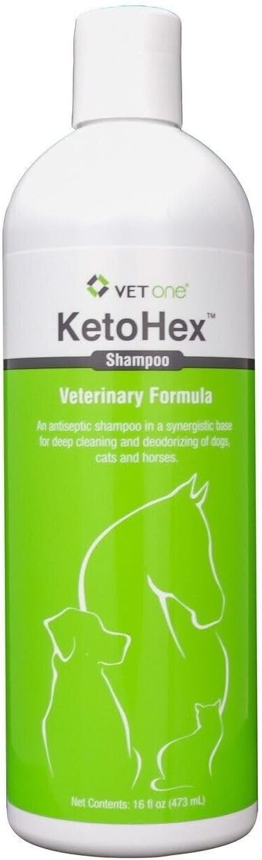 KetoHex Cat and Dog Shampoo – 16 oz Anti Bacterial Cat & Dog Flea And Tick Treatment, For Sensitive Skin Infections & Lesions, Protects & Moisturizes, Antifungal Treatment For Dogs & Cats – VetOne