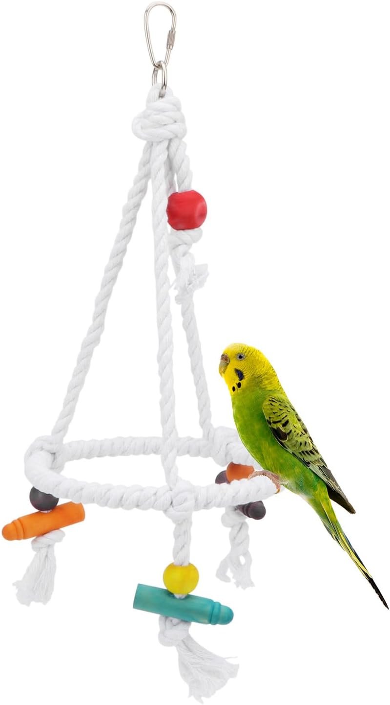 Hypeety Pet Bird Parrot Swing – Hanging Hammock for Parakeets, Budgies, Conures & Quaker Parrots – Cotton Rope Round Swing Toy