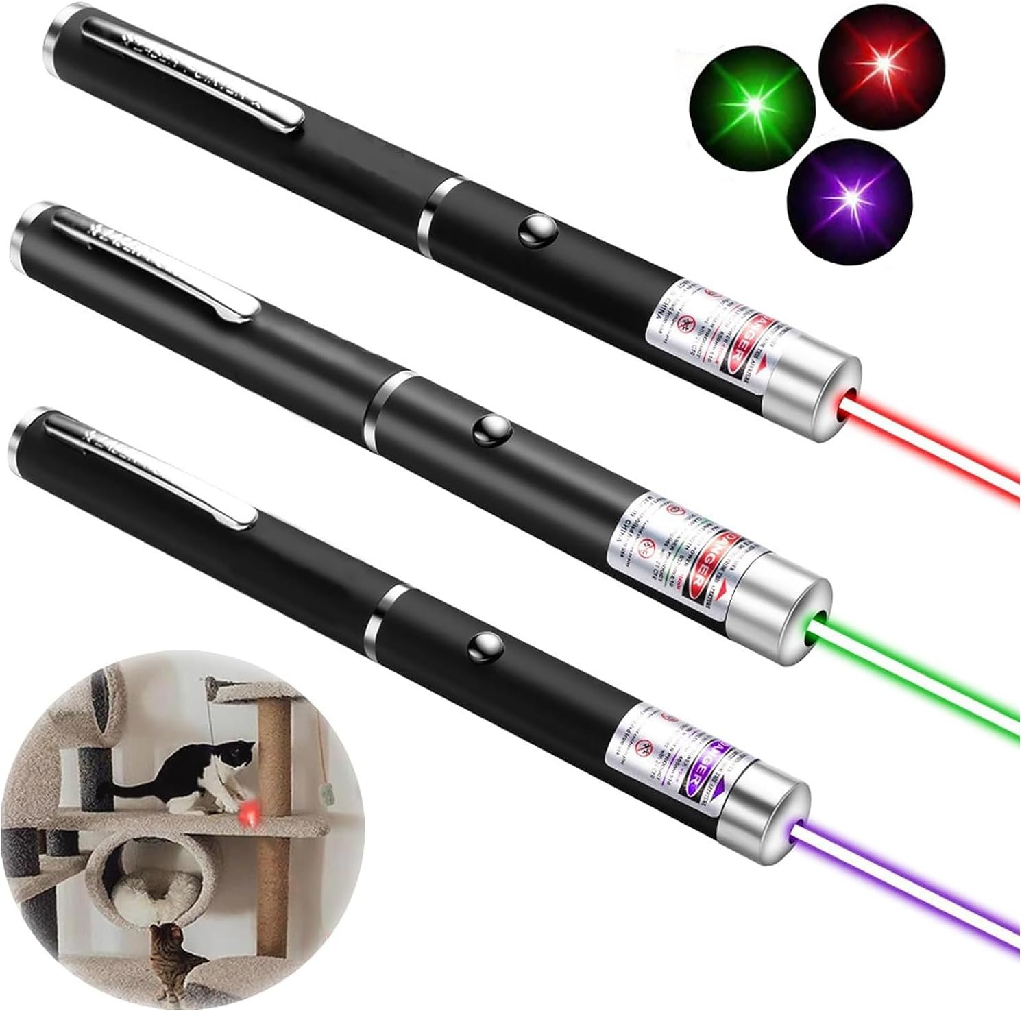 XIMIBI Red Green Violet Pointer for Cats (3 Pack), Pet Light Toys for Kittens and Dogs, Indoor Training and Chaser Toys for Cats.