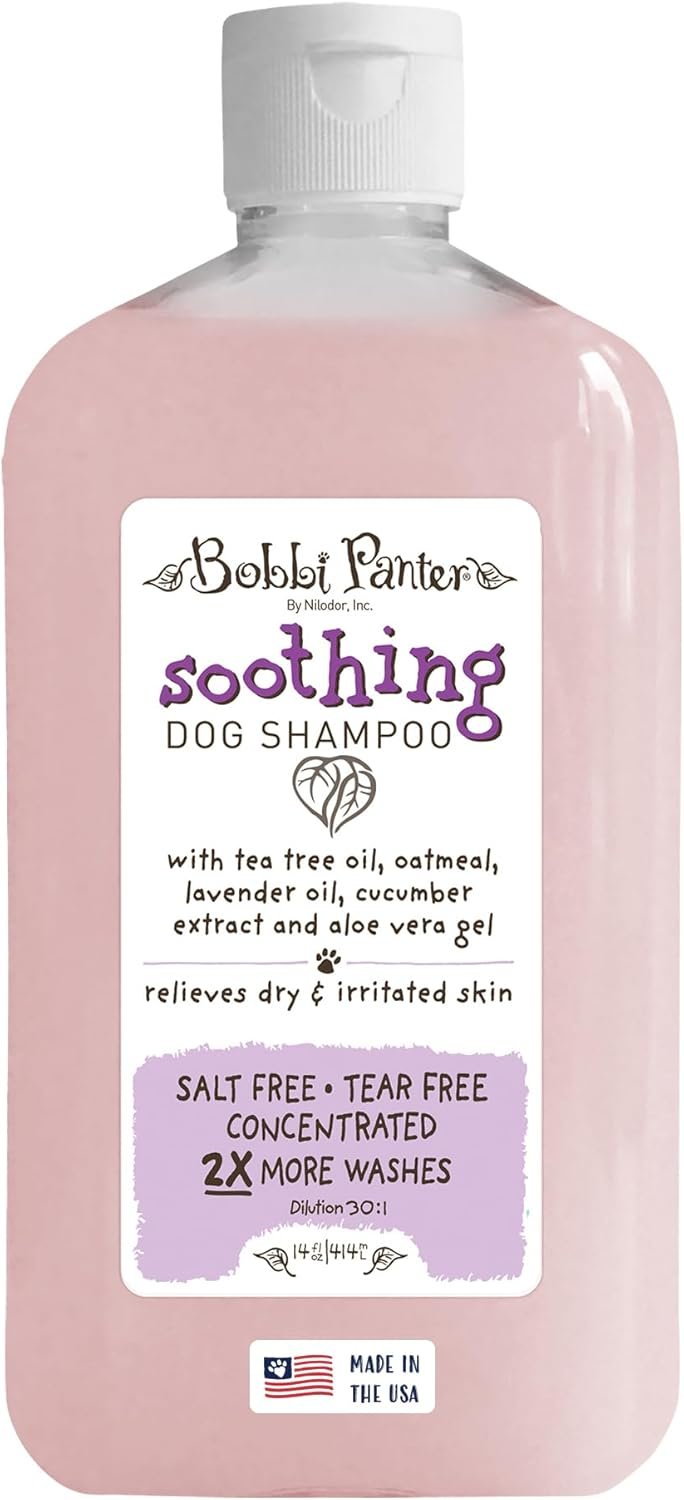 Bobbi Panter Soothing Dog Shampoo Tea Tree, Lavender, Cucumber & Oat Protein – Natural Formula for Sensitive Skin & Irritation Relief, Tear-Free, 30:1 Concentrate, Made in USA, 14 oz