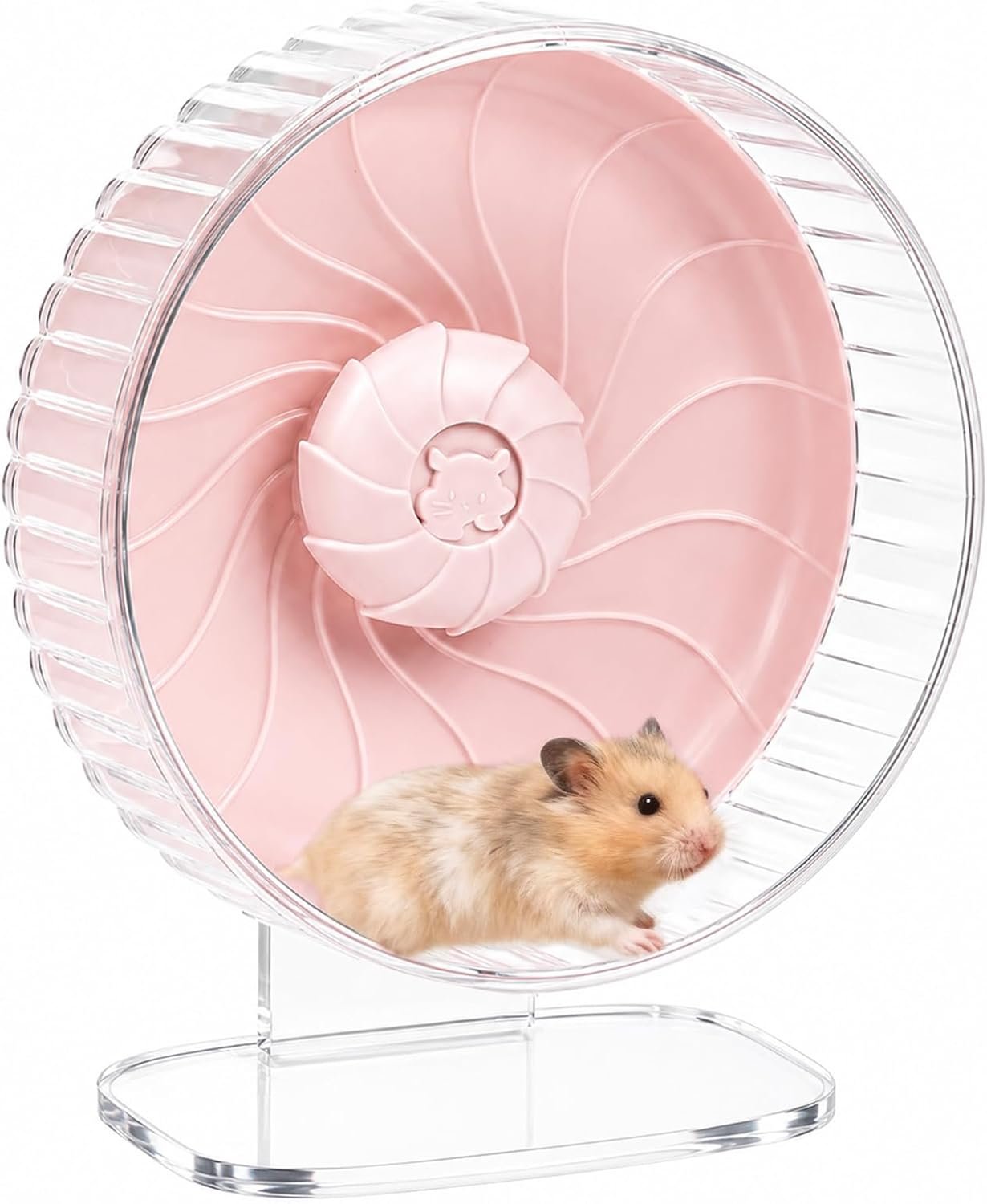 Silent Hamster Wheel, 8in Hamster Wheel with Adjustable Stand, Double-Bearing Quiet Spinner for Syrian Hamsters, Hedgehogs, Mice & Small Pets, Pink