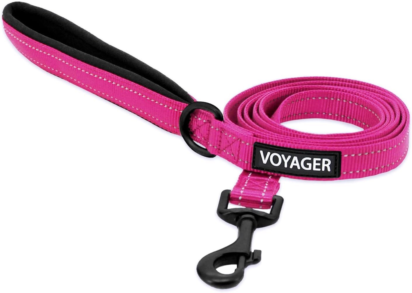 Best Pet Supplies Voyager Reflective Dog Leash or Collar with Neoprene Handle, for Small, Medium, and Large Breed Puppies, Cute and Heavy Duty for Walking, Running and Training – Fuchsia (Leash), S