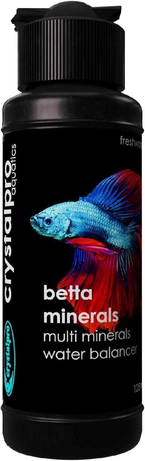 Crystalpro Betta Minerals – Creates Natural Beta Water Environment – Reduces Stress – Essential Minerals for Soft & RO Water – Fish Health Boost (4.2 Oz / 125ml)
