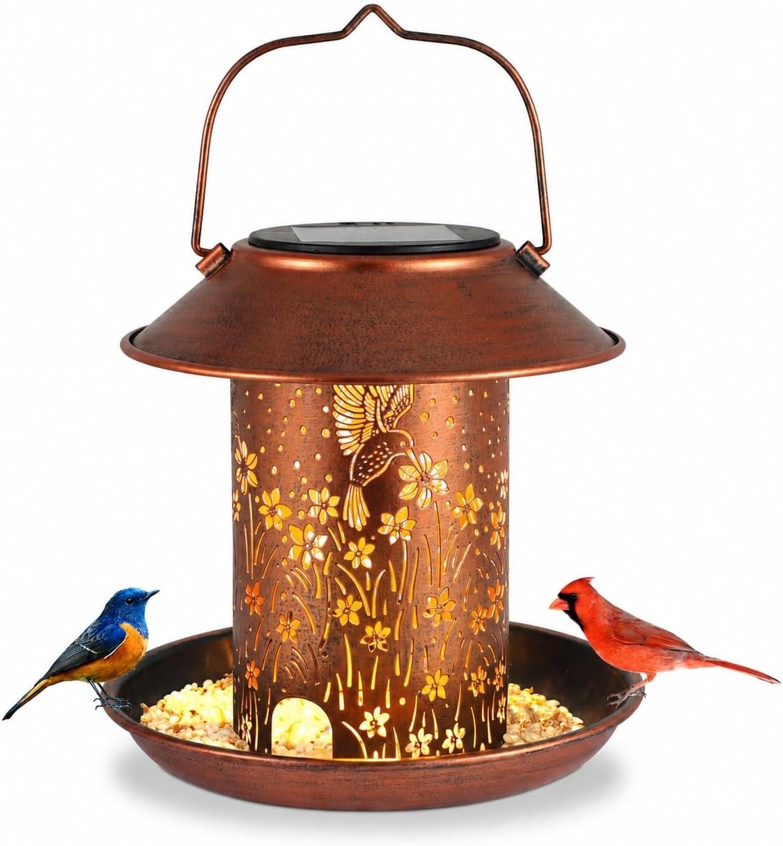 Bird Feeders for Outdoors Hummingbird Solar Lanterns Outdoor Waterproof Hanging Garden Decor Birthdays for Women Mom Metal Solar Decoration Outside for Yard, Patio,