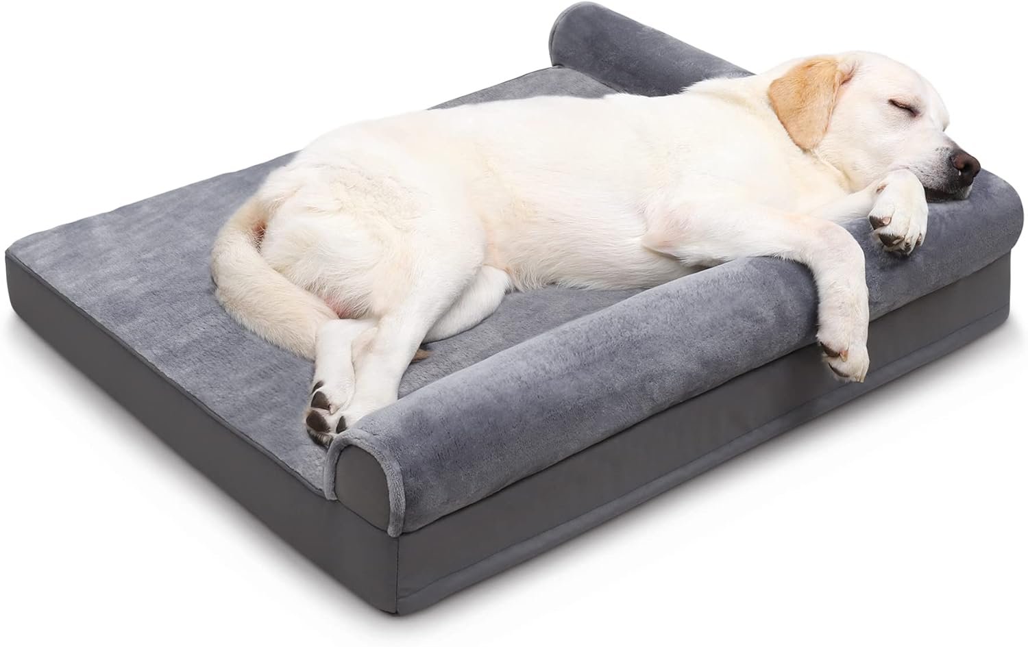 KSIIA Orthopedic Dog Bed – Waterproof for Large Dogs, Flannel Bolster Couch With Egg Crate Foam, Removable Washable Cover & Nonskid Bottom, 36 x 27 Inch, Gray