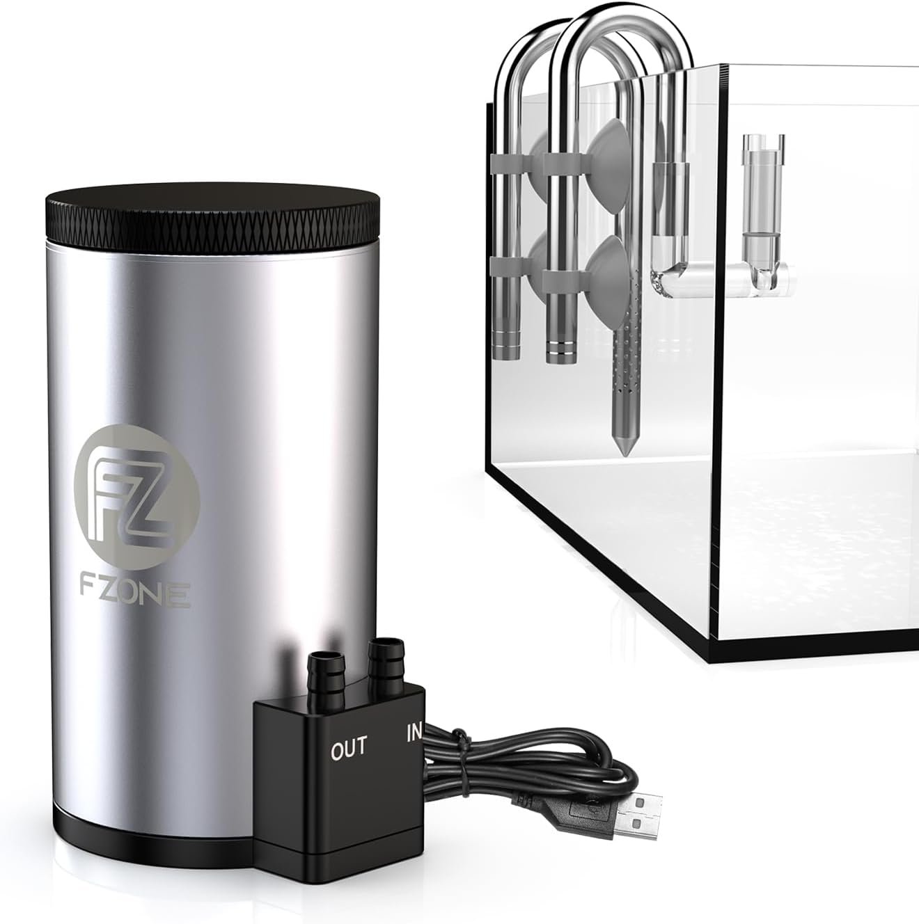 FZONE Aquarium Filter Kit, External Canister Filter 48 GPH for Small Aquariums, Quiet Pump, Dual-Layer Filtration, Adjustable in/Out Pipes, Stainless Steel Design for Tanks up to 12 Gallon