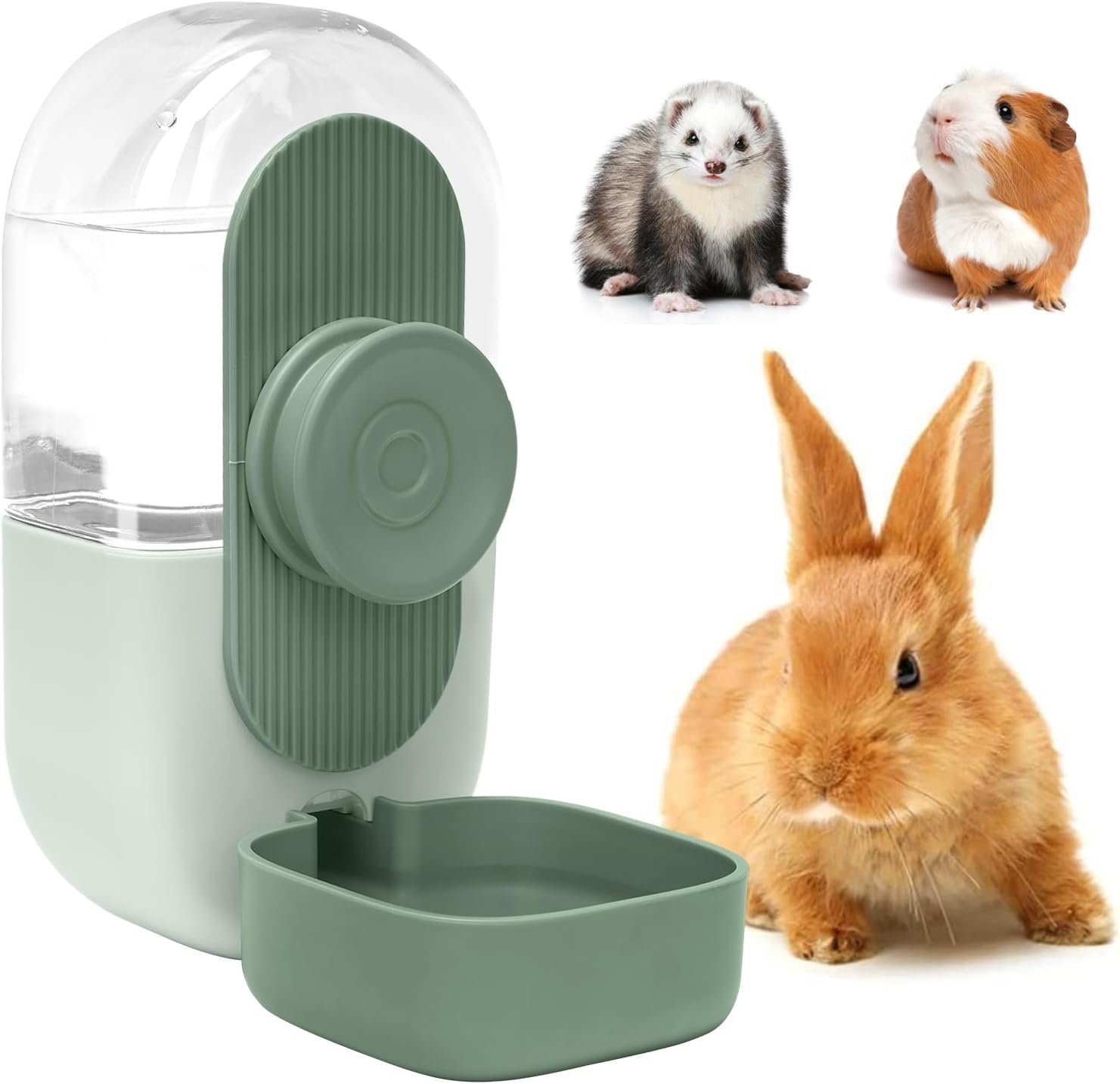 Kenond 28oz Hanging Automatic Rabbit Water Bottle, Guinea Pig Water Bottle No Drip, Gravity Water Dispenser for Cage, Suitable for Guinea Pig, Bunny, Hamsters and Other Small Animals(Green)