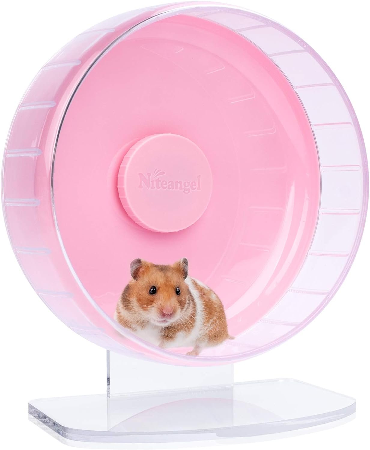 Niteangel Super-Silent Hamster Exercise Wheels: – Quiet Spinner Hamster Running Wheels with Adjustable Stand for Hamsters Gerbils Mice Or Other Small Animals (M, Pink)