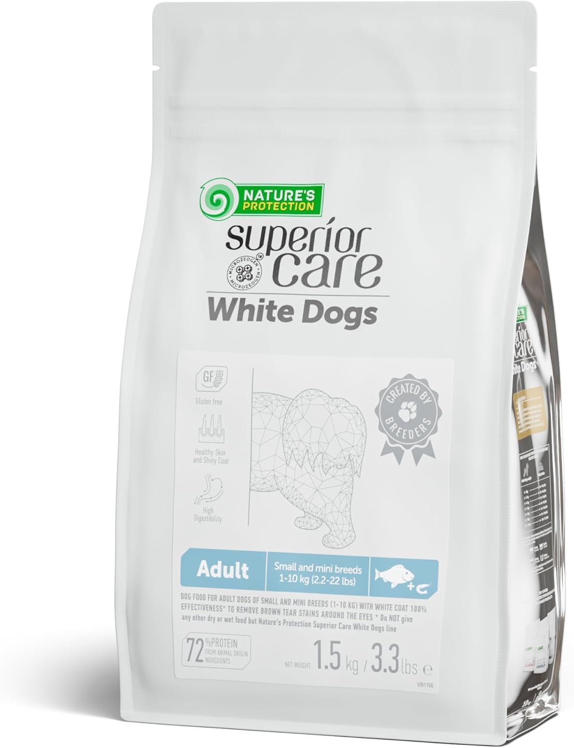 Nature’s Protection Dry Dog Food for Small Breed – High Protein, Grain-Free, Anti-Tear Stain Diet for White & Light Fur Adult Dogs, Small Bites Kibble (Superior Care – White Fish, 3.3 lb)