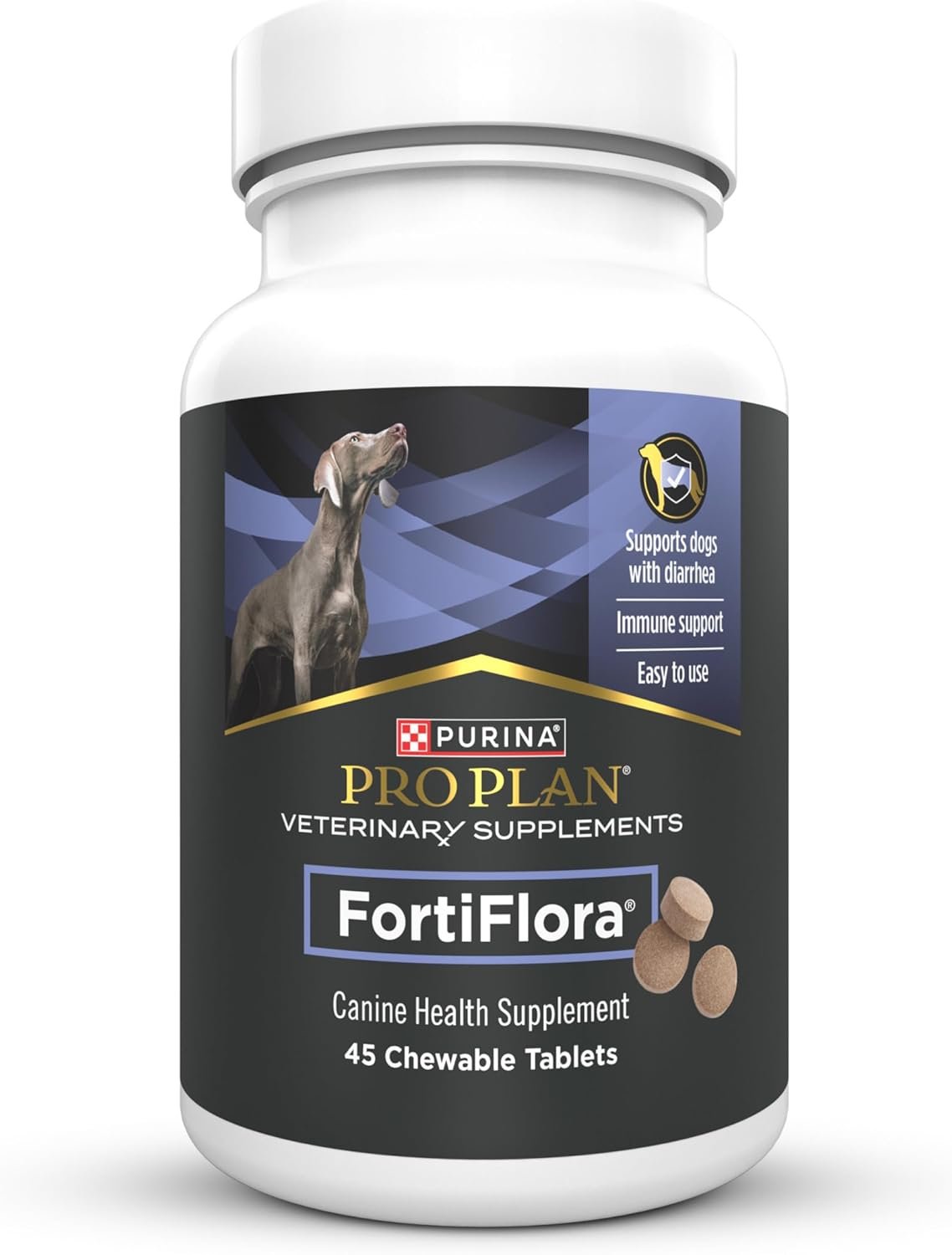 Purina Pro Plan Veterinary Supplements FortiFlora Daily Probiotics for Dogs Chewable Tablets for Digestive Gut Health and Diarrhea – 45 ct. Canister