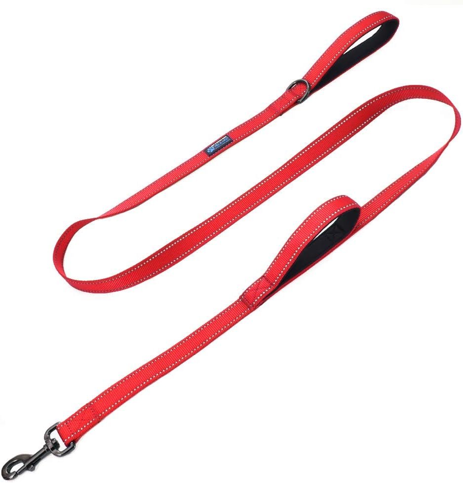Max and Neo Double Handle Traffic Leash – Reflective, 6 FT (RED, Donates to Dog Rescue)