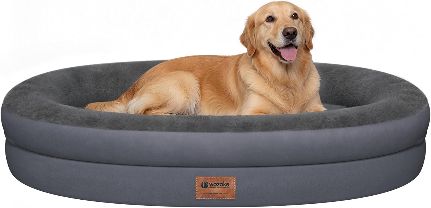 Orthopedic Dog Bed for Large Dogs, Waterproof Dog Bed for Large Size Dogs with Bolsters, Egg Crate Foam Sofa Bed with Washable Removable Cover & Non-Slip Bottom, Dark Grey