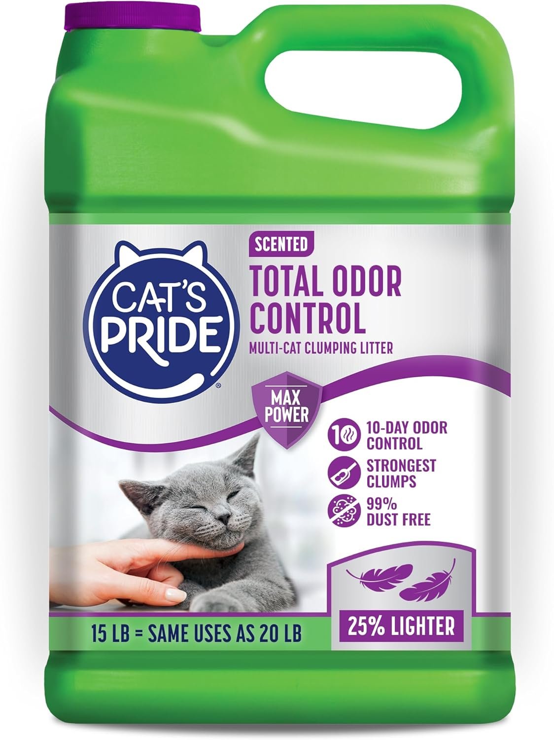 Cat’s Pride Max Power: Total Odor Control – Up to 10 Days of Powerful Odor Control – Strong Clumping – 99% Dust Free – Multi-Cat Litter, Scented, 15 Pounds