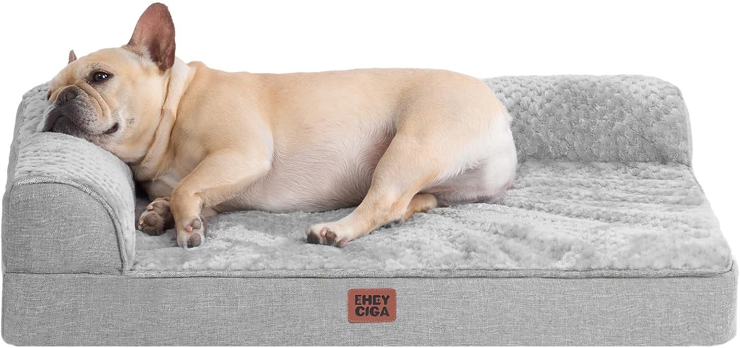 EHEYCIGA Orthopedic Dog Bed Medium Size Dogs, Memory Foam Dog Bed with Washable Removable Cover, Waterproof Pet Sofa Couch for Crate with Nonskid Bottom, 30x20x6, Grey