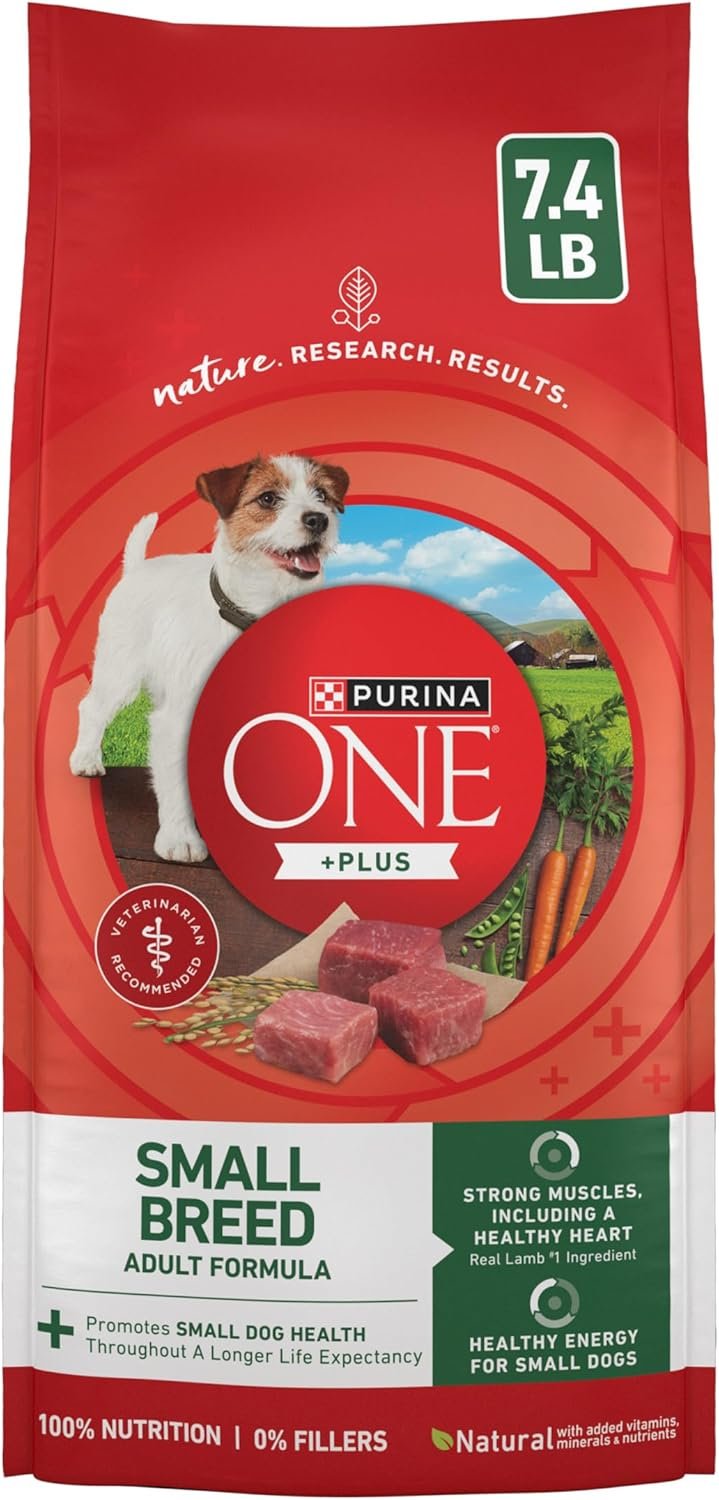 Purina One Small Breed Plus High-Protein Dog Food Lamb and Rice Formula Dry Dog Food – 7.4 lb. Bag