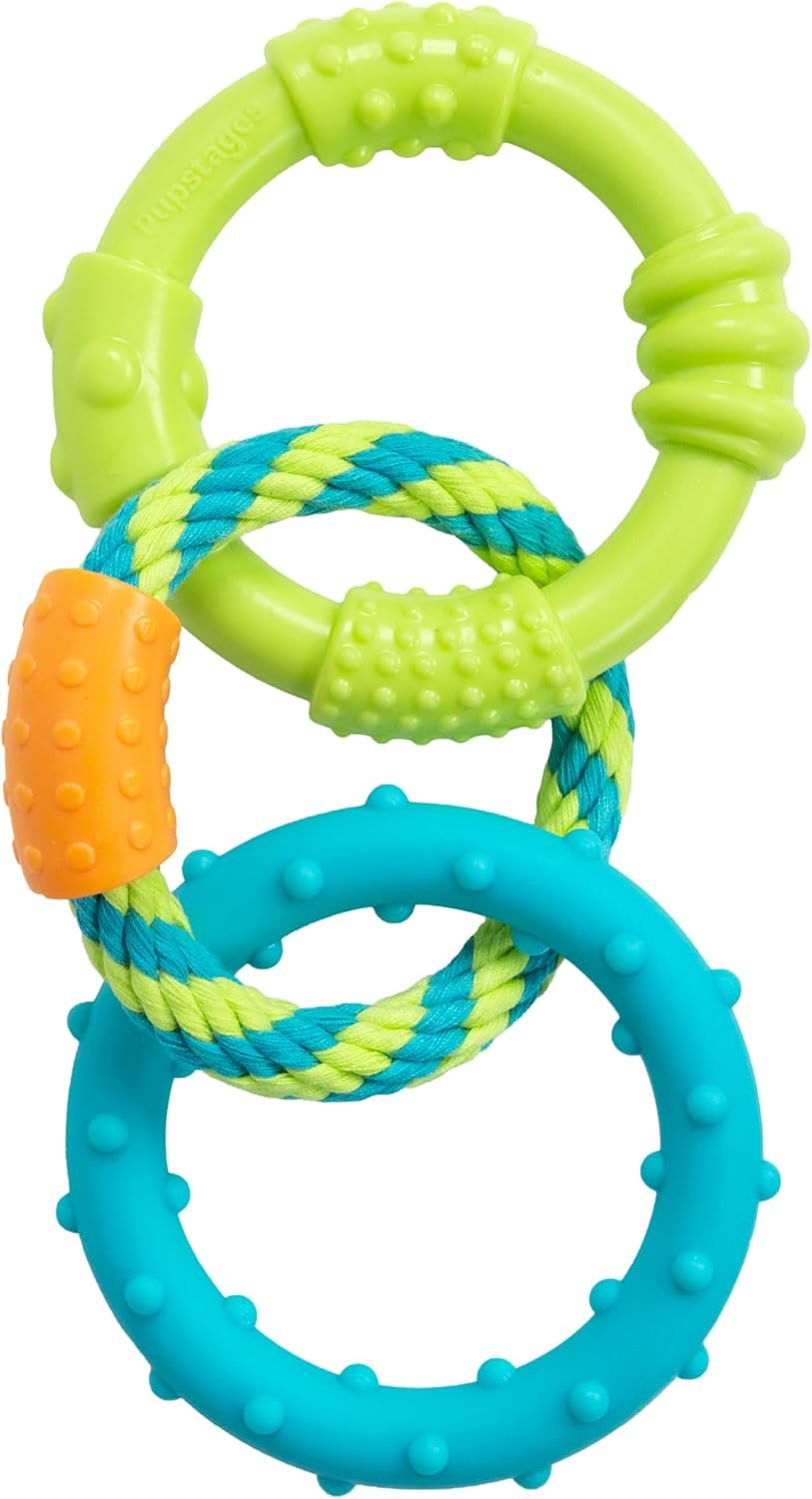 Pupstages Dental Links Dog Chew Toy for Teething Puppies & Small Dogs up to 30 lbs, Floatable & Textured Ring & Rope Tug, Dental Support, Moderate Chewers, 8.5″