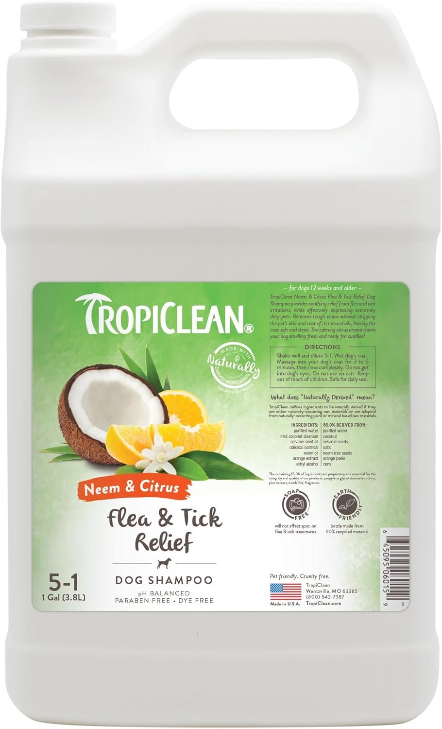TropiClean Citrus Shampoo for Dogs, Soothing, Fresh Citrus Scent, Made in The USA, 1 Gallon