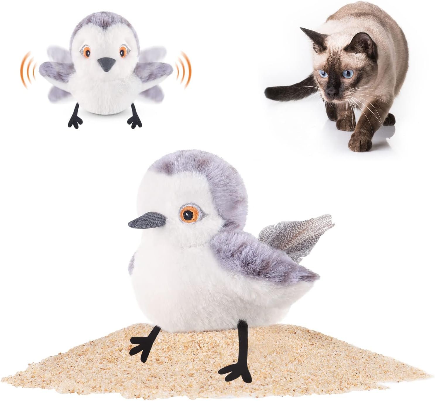 Potaroma Cat Toys Flapping Bird (No Flying), Lifelike Sandpiper Chirp Tweet, Rechargeable Touch Activated Kitten Toy Interactive Cat Exercise Toys for All Breeds Cat Kicker Catnip Toys 4.0″