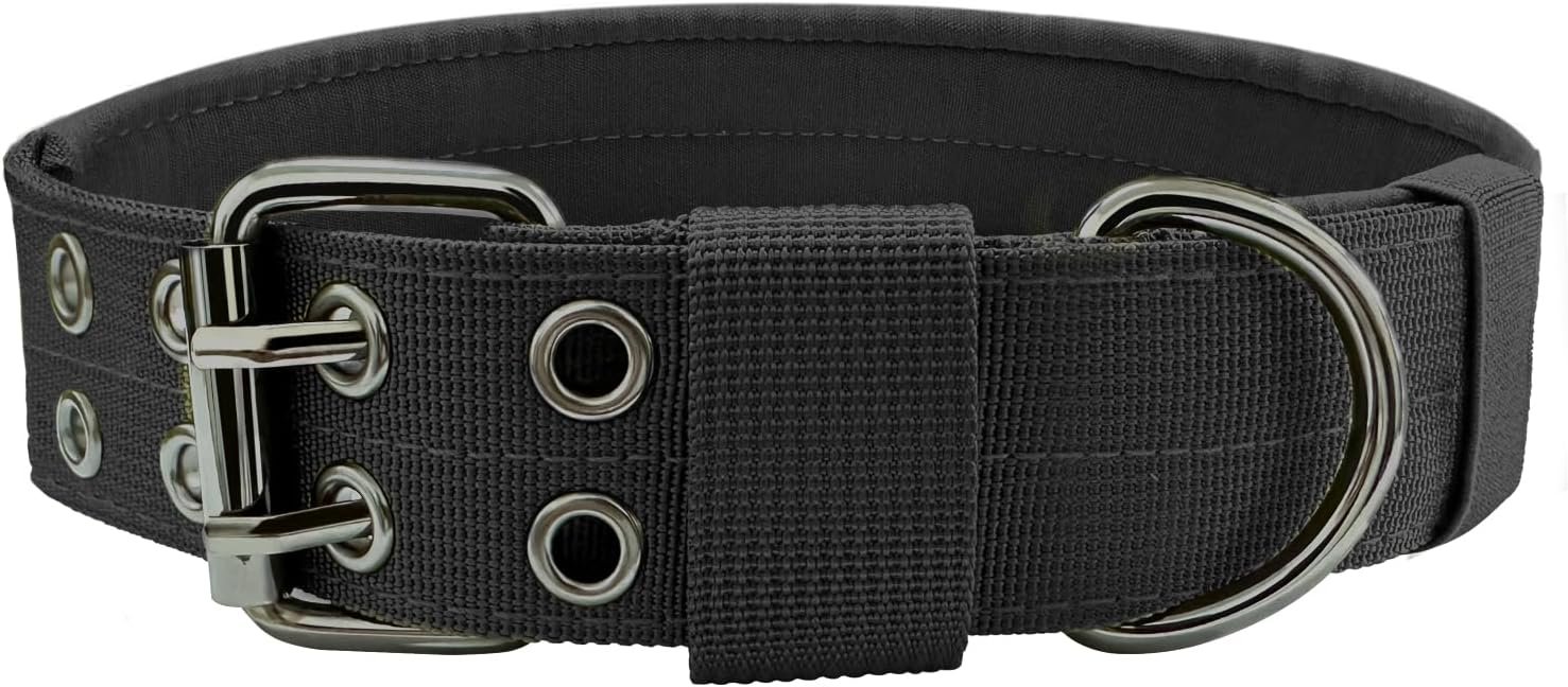 Heavy Duty Dog Collar for Large Dogs, Tactical Dog Collars with Metal Buckle & D Ring, 1.5″ Width Thick Adjustable Nylon Collar for Medium Dogs, Black/M