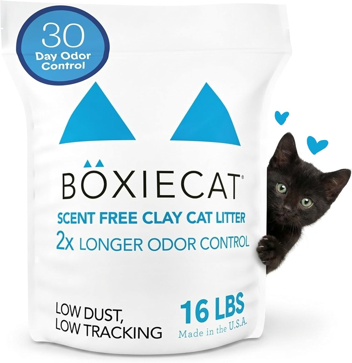 Boxie Unscented 30 Day Odor Control Clumping Clay Cat & Kitty Litter 16 lb, 99.9% Dust-Free, Hard Flat Top Clumps, No Fragrances No Fillers, Long-Lasting, Easy to Scoop
