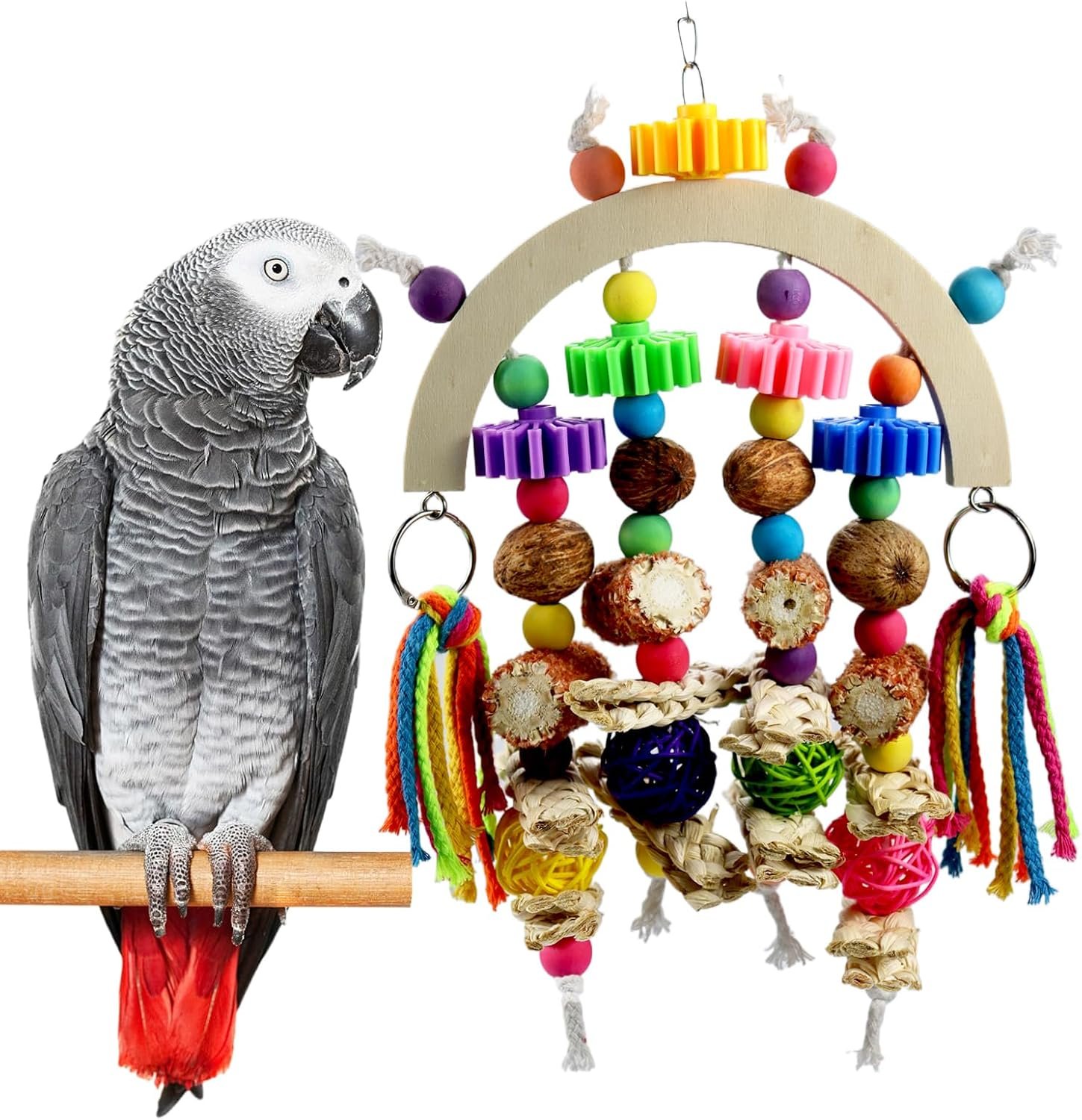Bird Toys – Natural Corncob Wood & Mango Chew Toys for African Grey Parrots, Lovebirds, Small Parrots, Parakeets