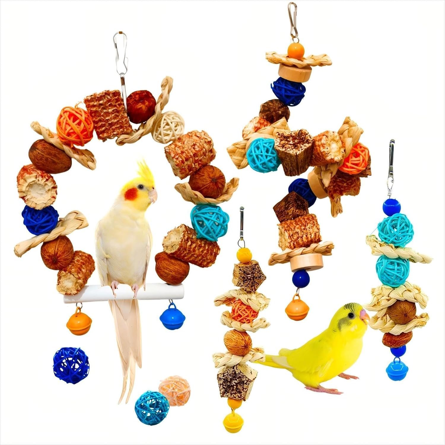 Parakeet Swing Toys,Bird Cage Hanging Chewing Toys,Natural Bird Parrot Foraging Toys for Budgerigar Conure Cockatiel Lovebirds Finches
