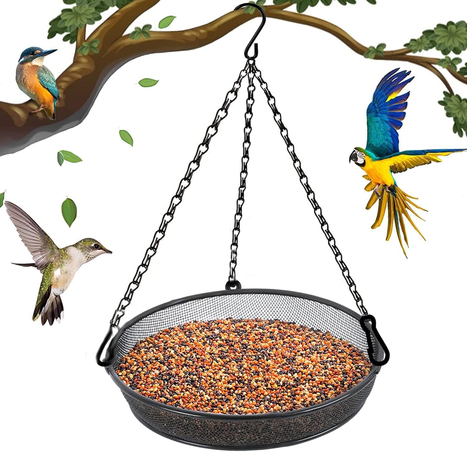 Hanging Bird Feeder, Birdfeeder Hanging for Garden Yard Outside Hanging Bird Feeder Tray – Metal Mesh Platform Feeders for Birds Outside Outdoors Hanging for Attracting Birds – Original