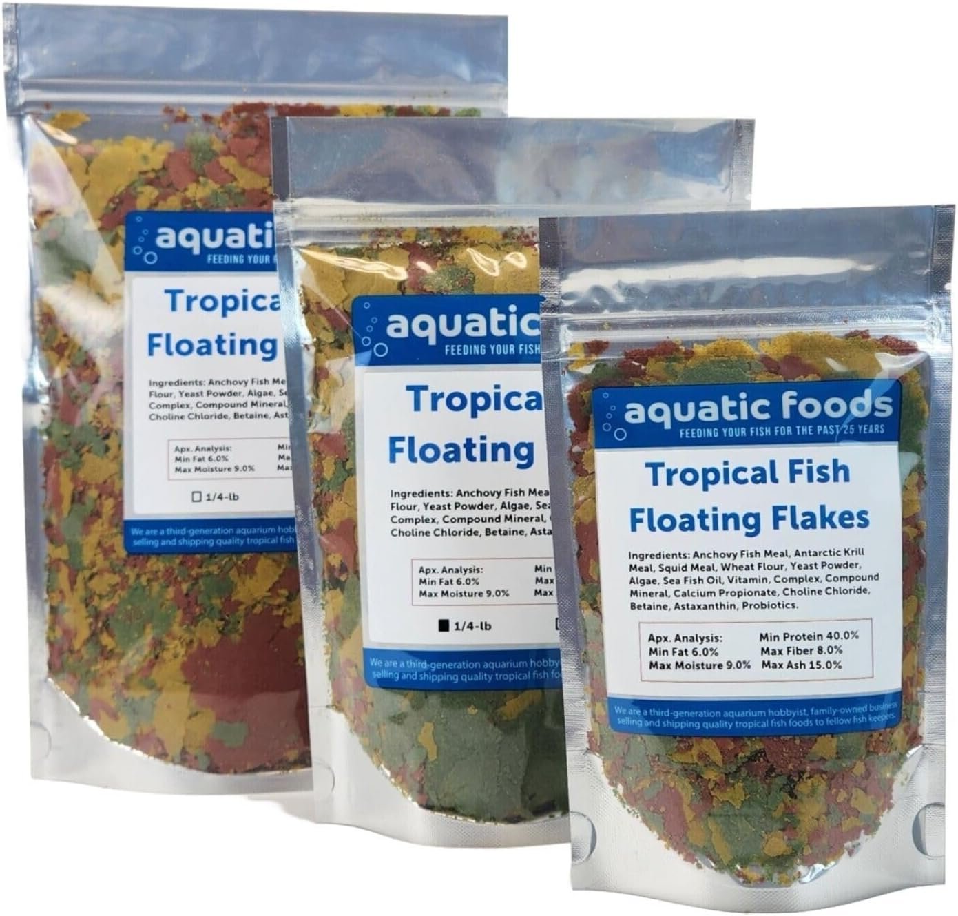 Tropical Fish Flakes, Mix of Krill, Color Enhancing, Spirulina Flakes for Cichlids, Angels, Tetras, Guppies. 12-Type Pellet Mix & 4-Type Wafers Included…WL 2 x 1/2-lb Foil Bag