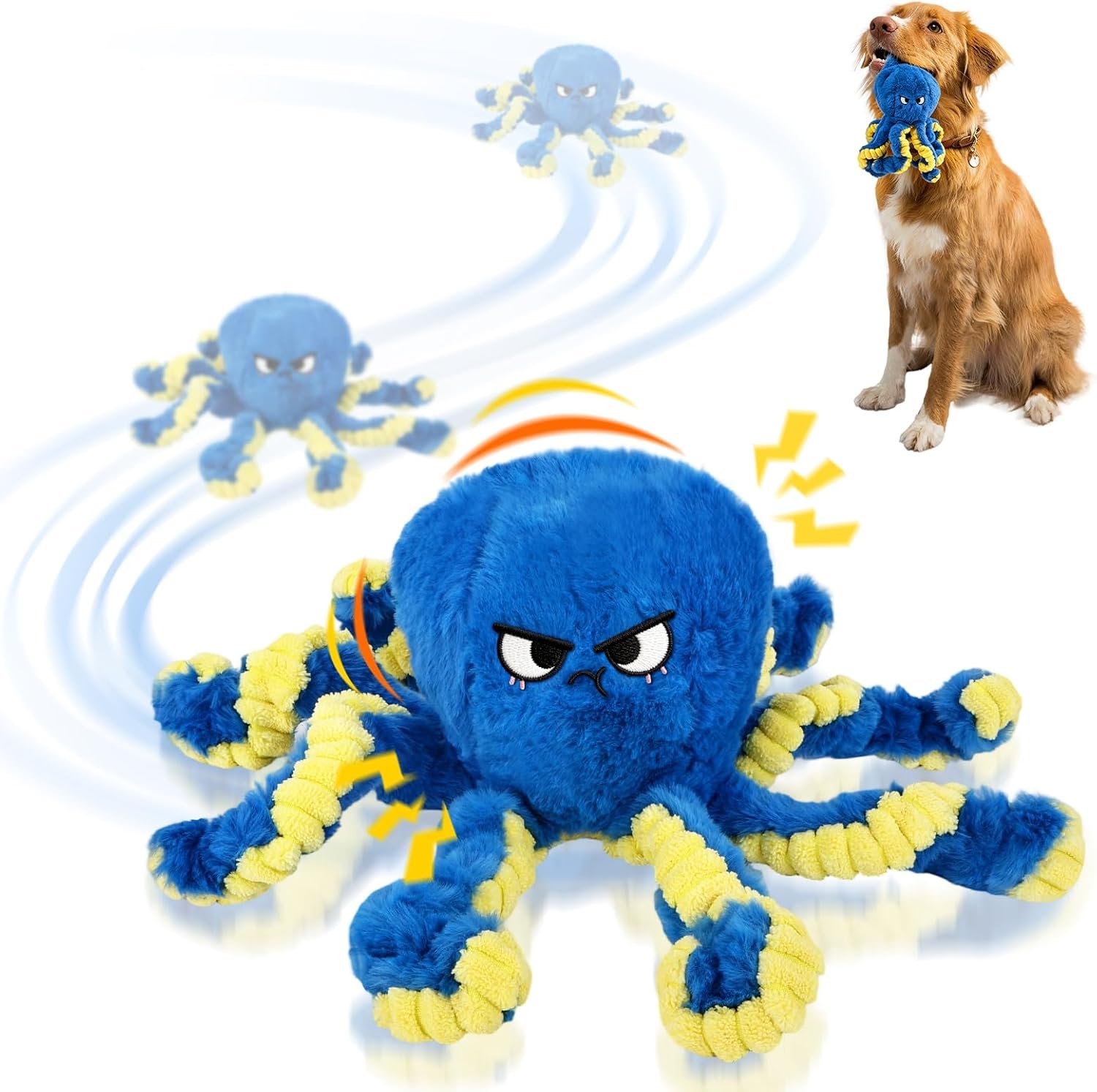 ETACCU Interactive Dog Toys Octopus, Moving Dog Toy to Keep Them Busy, Durable Automatic Jumping Dog Toy Bouncing Dogs Toy Squeaky Moving Tug of War Doggie Toy for Small Medium Large Dogs (Blue)