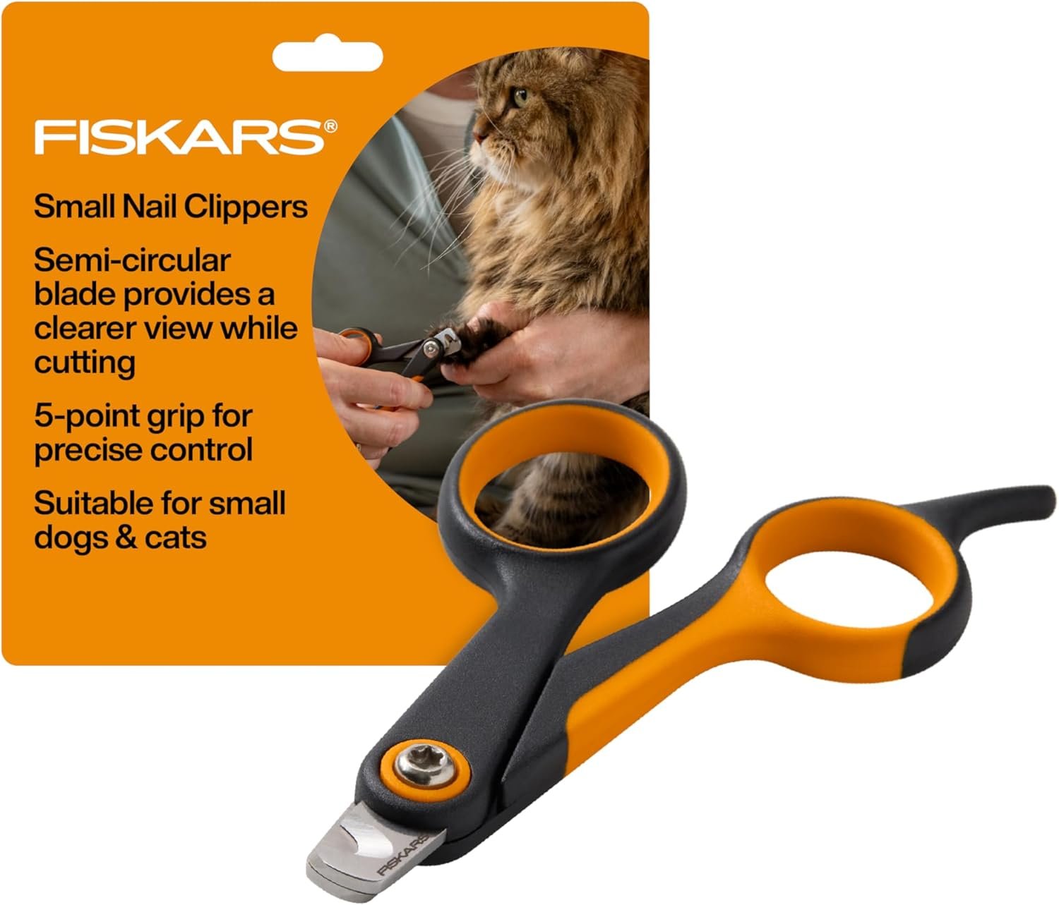 Fiskars Pet Small Pet Nail Clippers, Cat and Dog Nail Trimmers for Grooming, Pet Supplies with Precision Stainless Steel Blades & SoftGrip Handle, 4.25”, Orange/Black