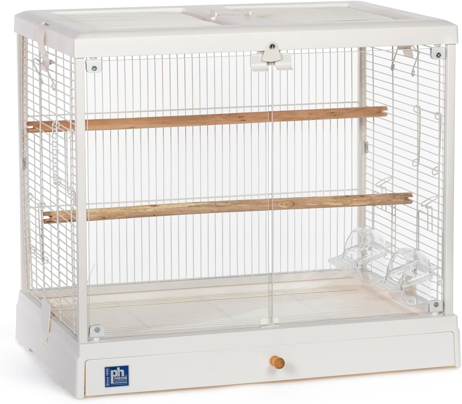 Prevue Pet Products Clear View Glass Standing Bird Cage – Ideal for Small Birds like Parakeets, Budgies, Finches, Cockatiel, & Lovebirds, Stand-Alone Birdcage – White