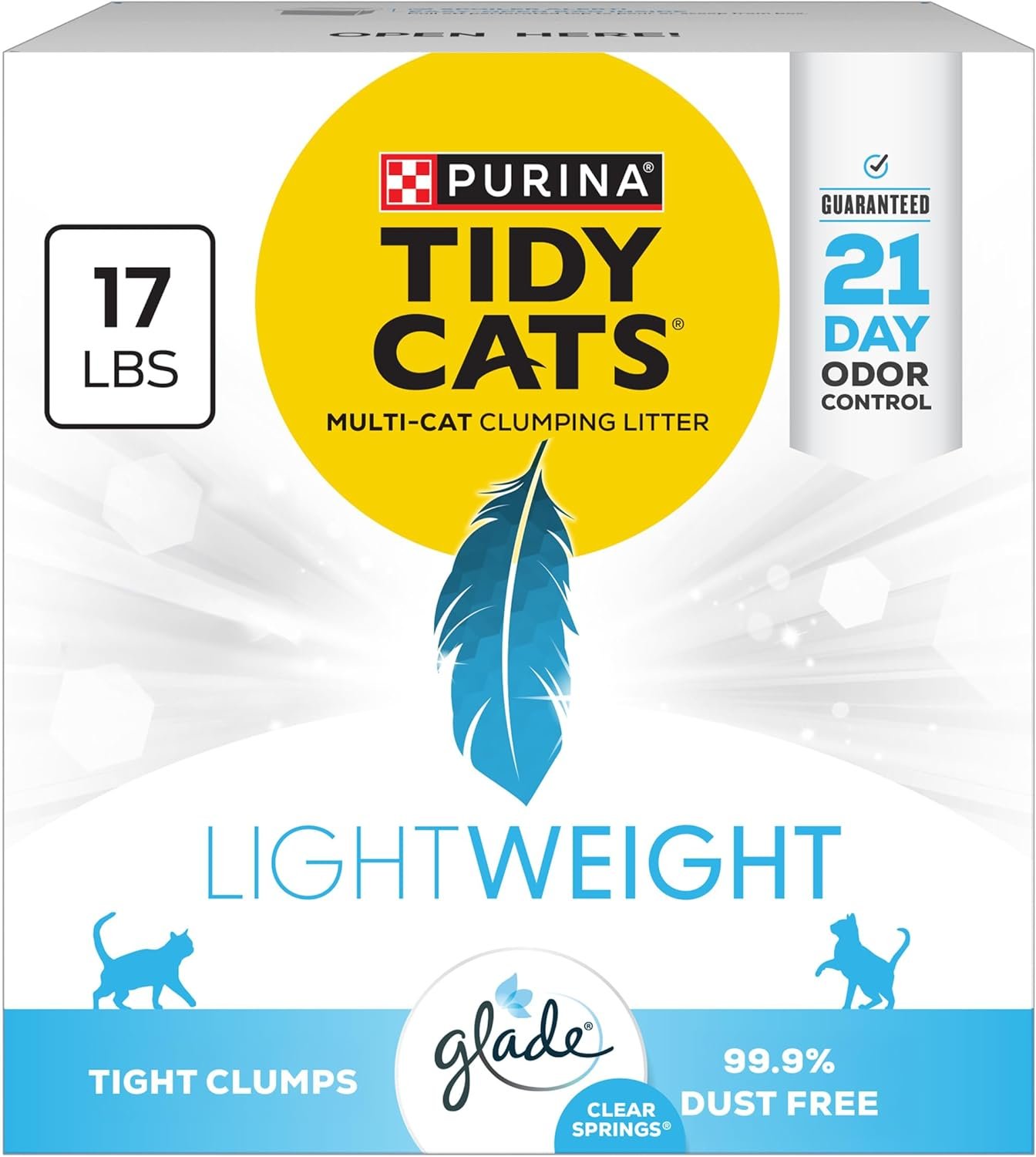 Purina Tidy Cats LightWeight With Glade Clear Springs Multi-Cat, Clumping, Low Dust, Scented Cat litter – 17 lb. Box
