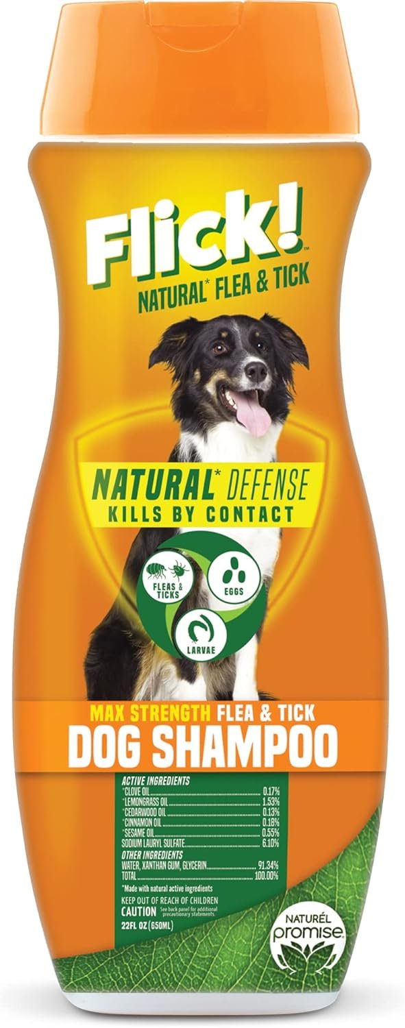Flick! Max Strength Flea Shampoo for Dogs, Natural Flea and Tick Prevention for Dogs, Safe and Powerful Treatment & Control, Made in USA, 20oz