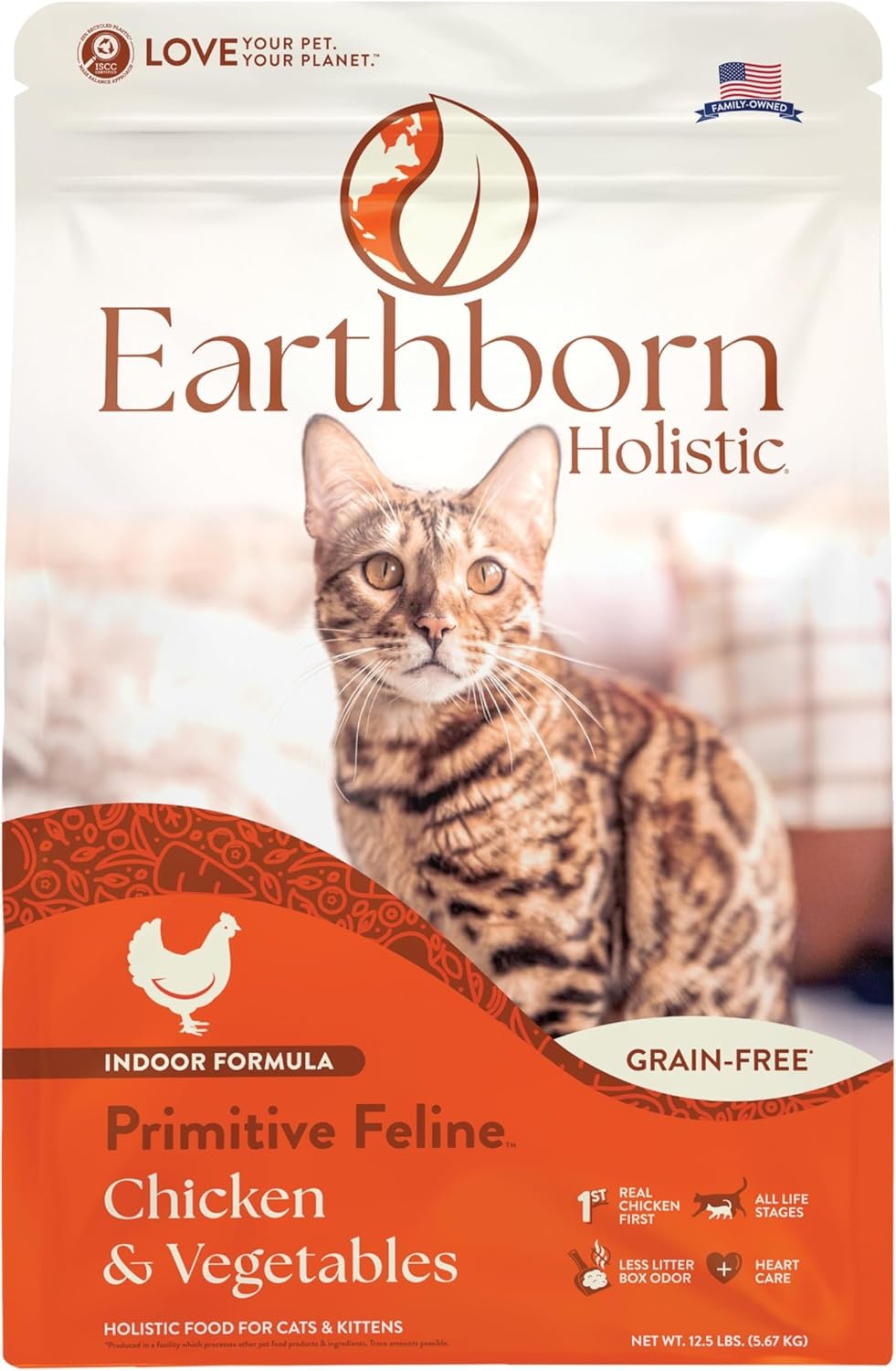 Earthborn Holistic Primitive Feline Grain-Free Dry Cat Food, High Protein Chicken Recipe, Indoor All Life Stages Formula, 12.5 lb Bag