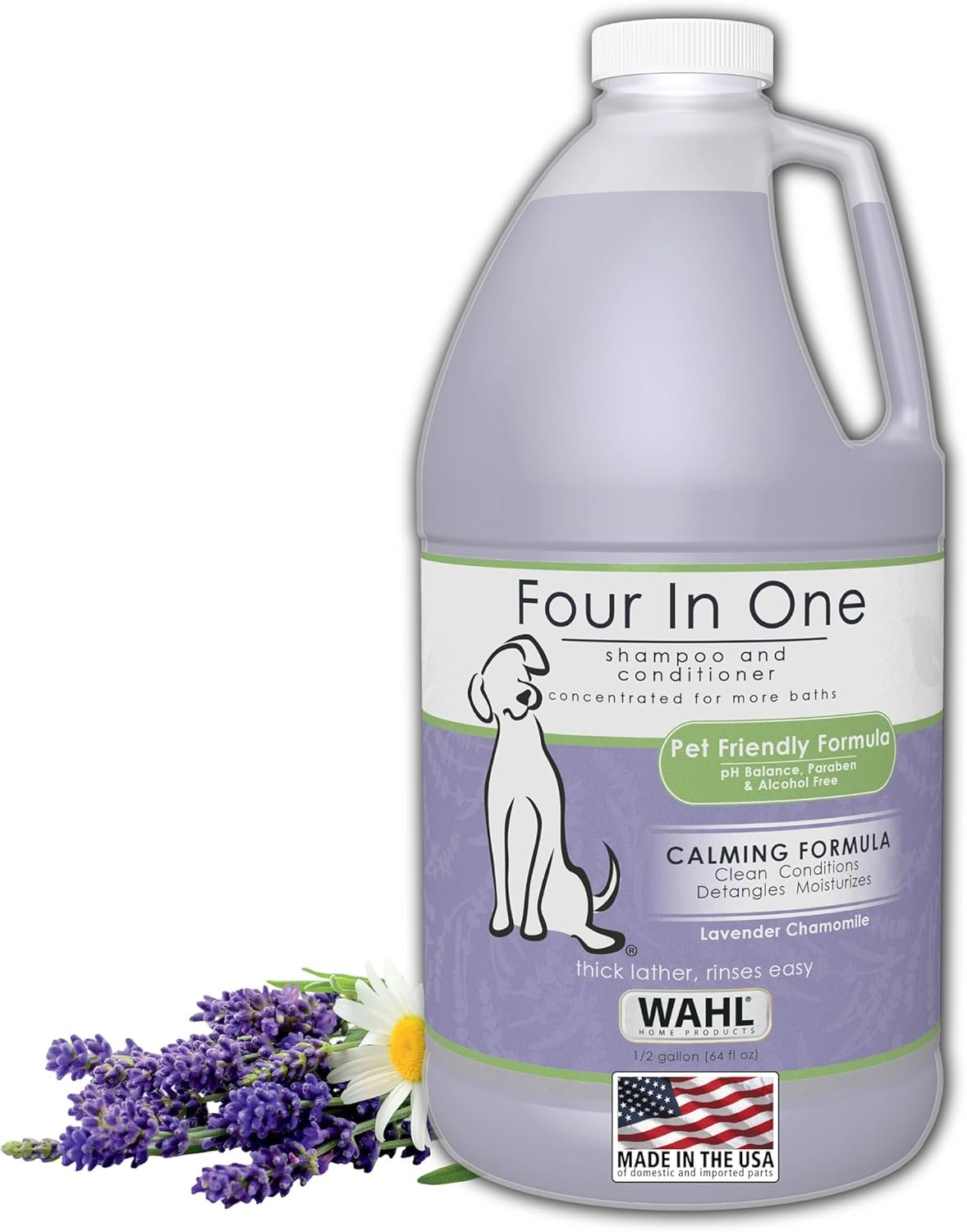 Wahl USA 4-in-1 Calming Pet Shampoo for Dogs with a Lavender Chamomile Scent – Cleans, Conditions, Detangles, & Moisturizes – Pet Friendly Formula – 64 Oz – Model 821000-050