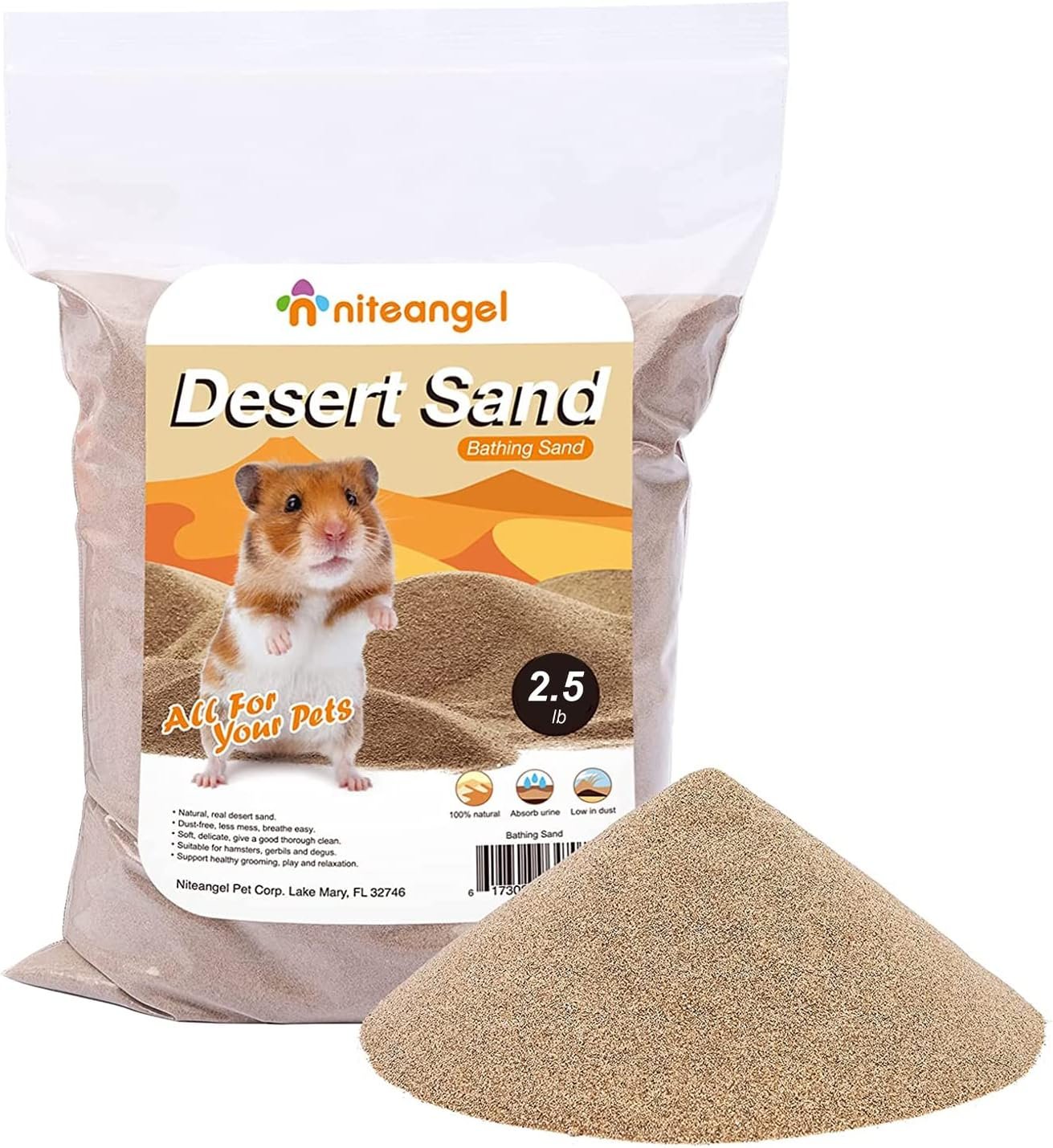Niteangel Hamster Desert Bath Sand | No-Dust Bath or Potty Litter for Hamster Chinchillas Gerbil Mice Degu or Other Small Pets