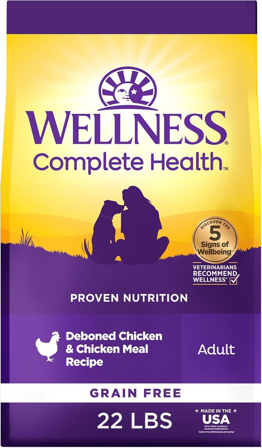 Wellness Complete Health Adult Dry Dog Food, Grain Free Kibble, Natural, Chicken Recipe, 22 lb Bag