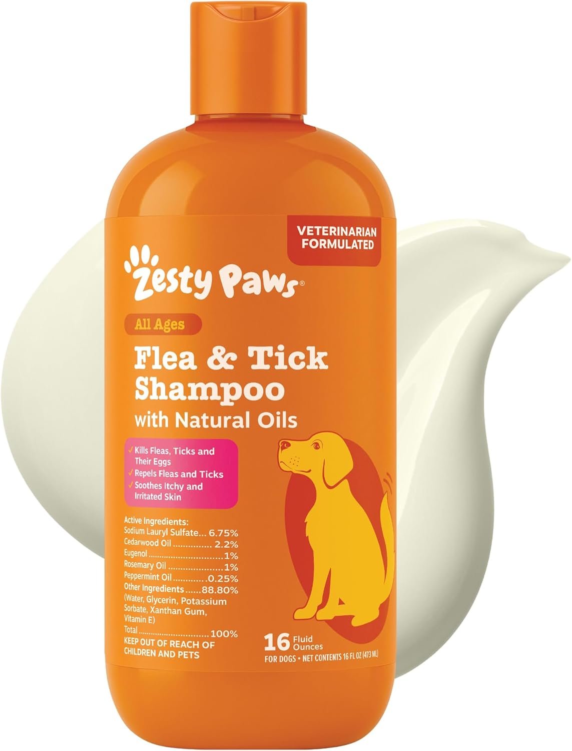 Zesty Paws Flea and Tick Shampoo for Dogs – Veterinarian Formulated Flea Shampoo for Dogs to Kill Fleas, Ticks & Their Eggs – Soothes Itchy & Irritated Dog Skin – Cedarwood, Rosemary & Peppermint Oil