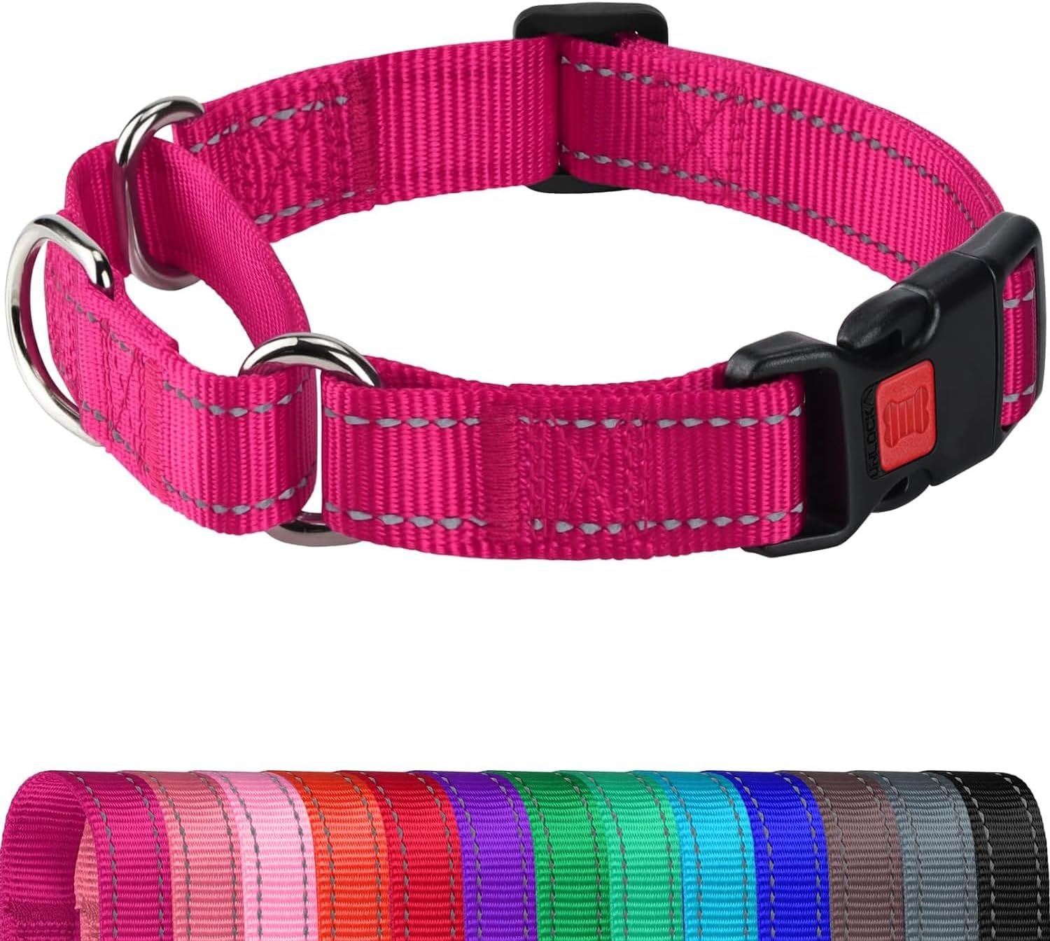 Joytale Martingale Collar for Dogs, Reflective Escape Proof Training Dog Collars with Safety Lock Buckle, No Slip Soft Nylon for Medium Pets, Hotpink, M
