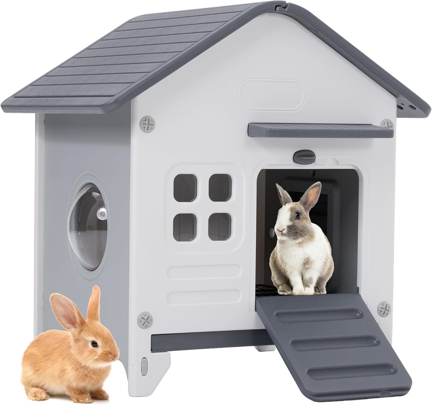 Rabbit Hutch Outdoor Indoor Plastic Waterproof Bunny Cage Enclosure Chew-Proof Rabbit House Guinea Pig Cage Pet House for Small Animals,One Room-Sloping Roof