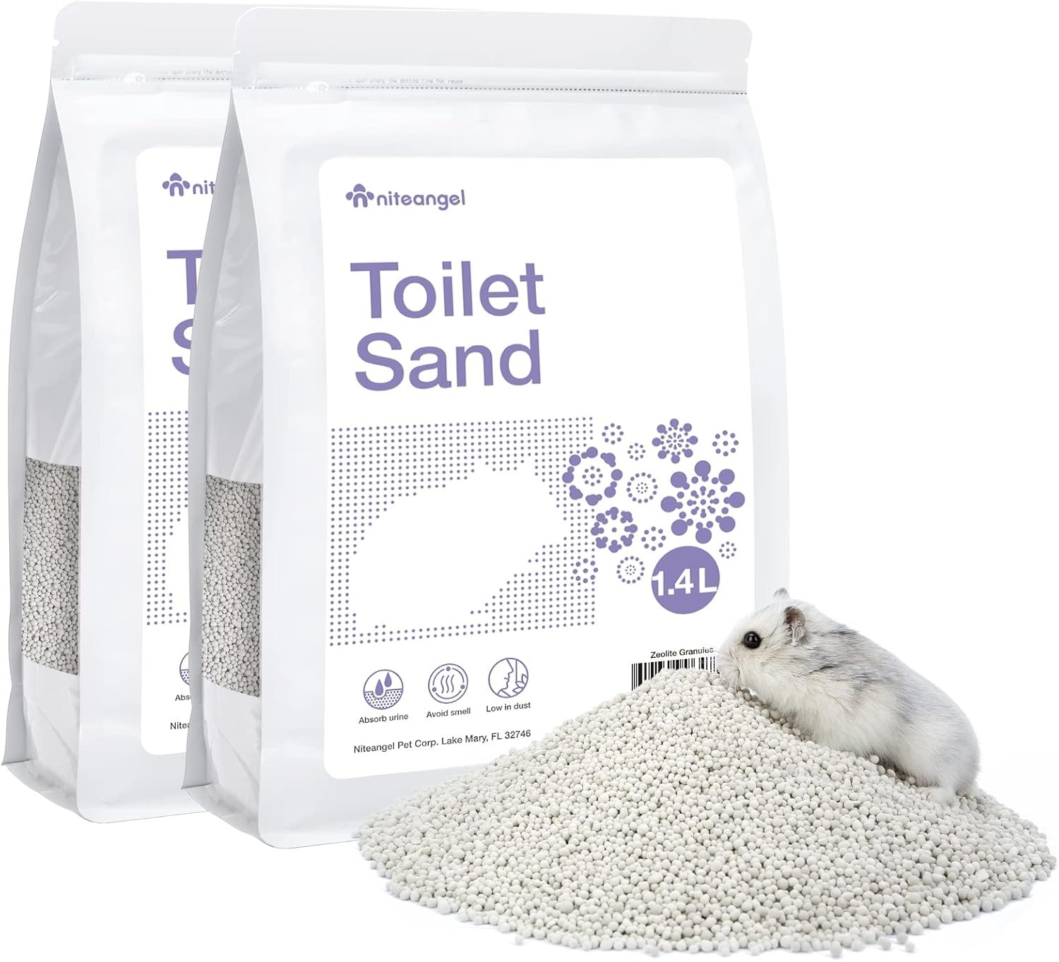 Niteangel Training Litter Potty Sand – Hamster Sand Bath for Syrian Dwarf Hamsters Gerbils Mice Lemming Degus or Other Small-Sized Pets (1.4 L x 2 – Purple Label)