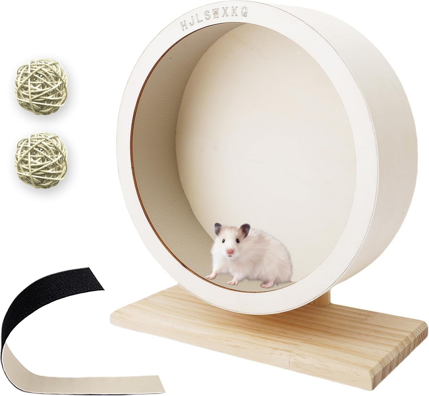 9in Silent Hamster Wheel with 2 Natural Chew Toys – Wooden Exercise Wheel with Removable Track, Quiet Spinner for Gerbils, Mice, Hamsters,Mouse,Syrian Hamster(9in)