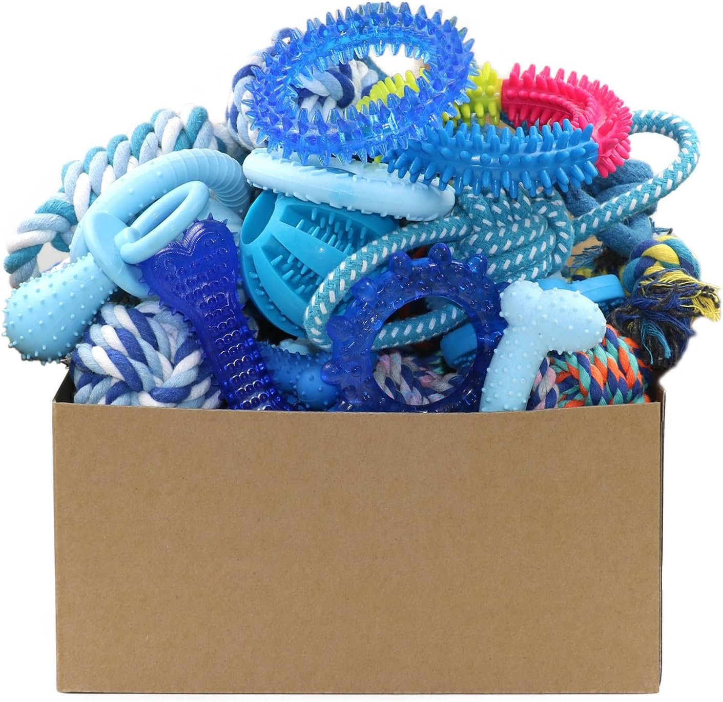 Beiker 20 Pack Puppy Chew Toys – Blue Dog Teething Toys for Puppies, Puppy Teething Rings and Ropes, Rubber Toy Bundle for Small Dogs, Cute Interactive Dog Balls for Small Breed