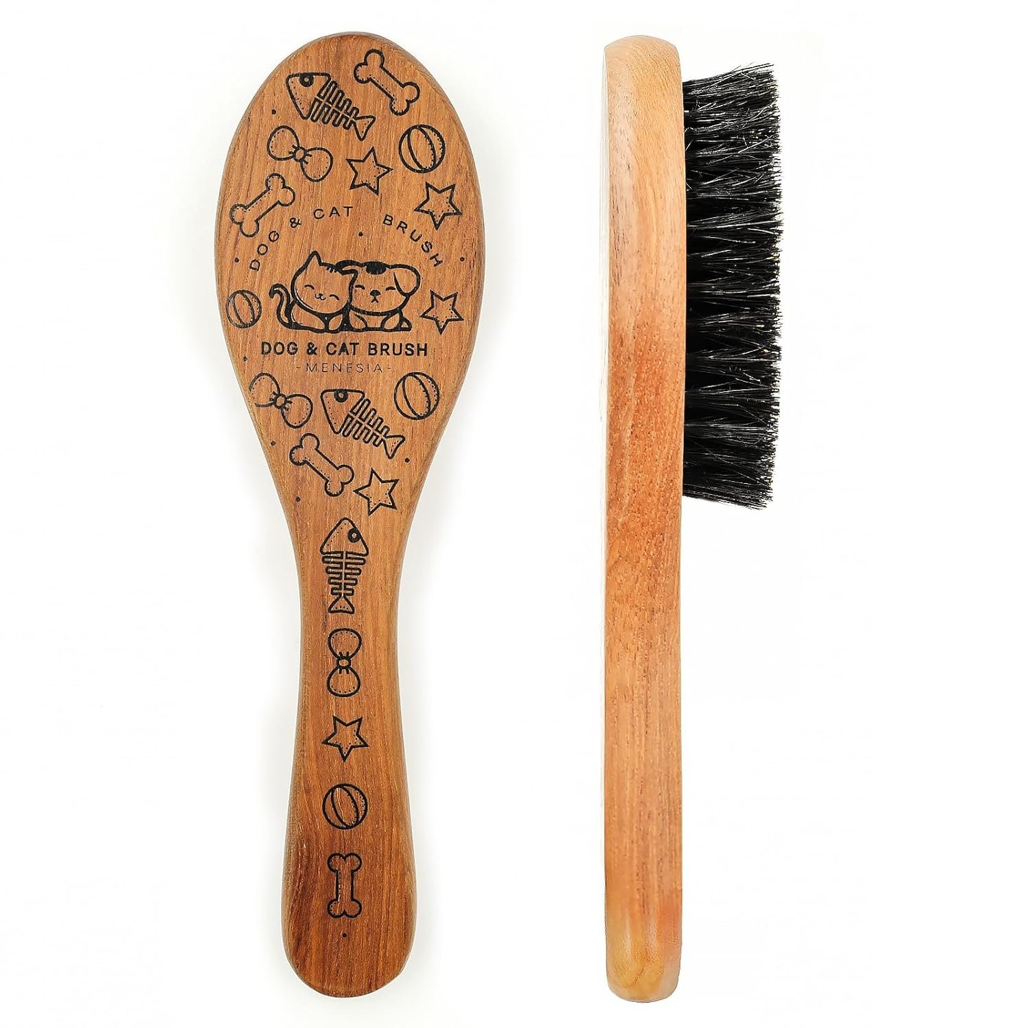 Pet Soft Brush with Wood Handle and Boar Bristle Hair – Soft Cat and Dog Grooming Brush for Short Hair Cats and Small Dogs – Gentle Massage and Dandruff Removal (Cat)