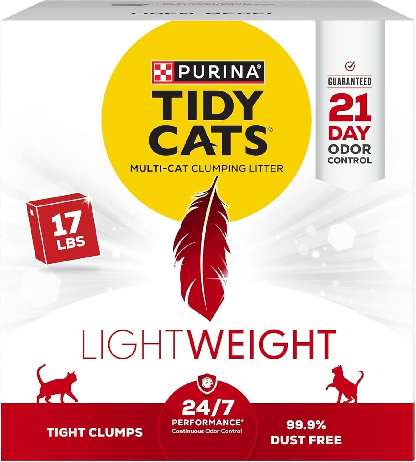 Purina Tidy Cats LightWeight 24/7 Performance Odor control, Multi-Cat, Clumping, 99.9 Percent Dust Free Cat Litter – 17 lb. Box