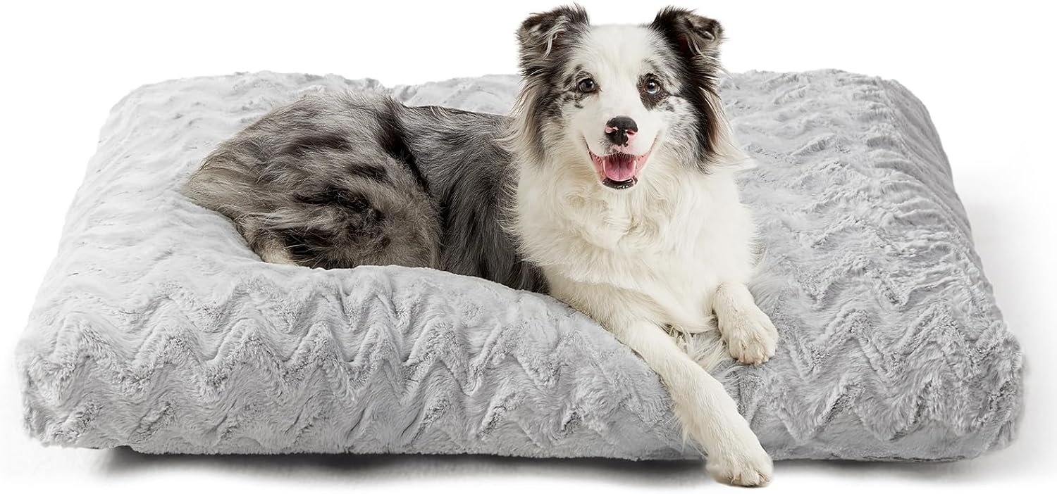 EHEYCIGA Washable Large Dog Bed for Crate 35×23 Inch, Reversible Kennel Pad for Dogs Weight Up to 45 lbs, Plush and Comfy Pet Sleeping Mat, Grey