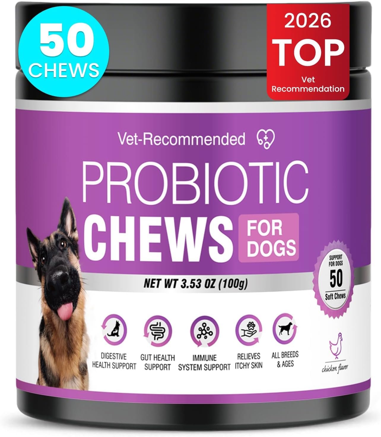 Probiotics for Dogs Dog Probiotics for Digestive Health Probiotic for Dogs Gut Health Itchy Skin Dog Probiotics for Diarrhea Dog Constipation Relief Gas for Dogs Immune Support Chicken Flavor 50CT