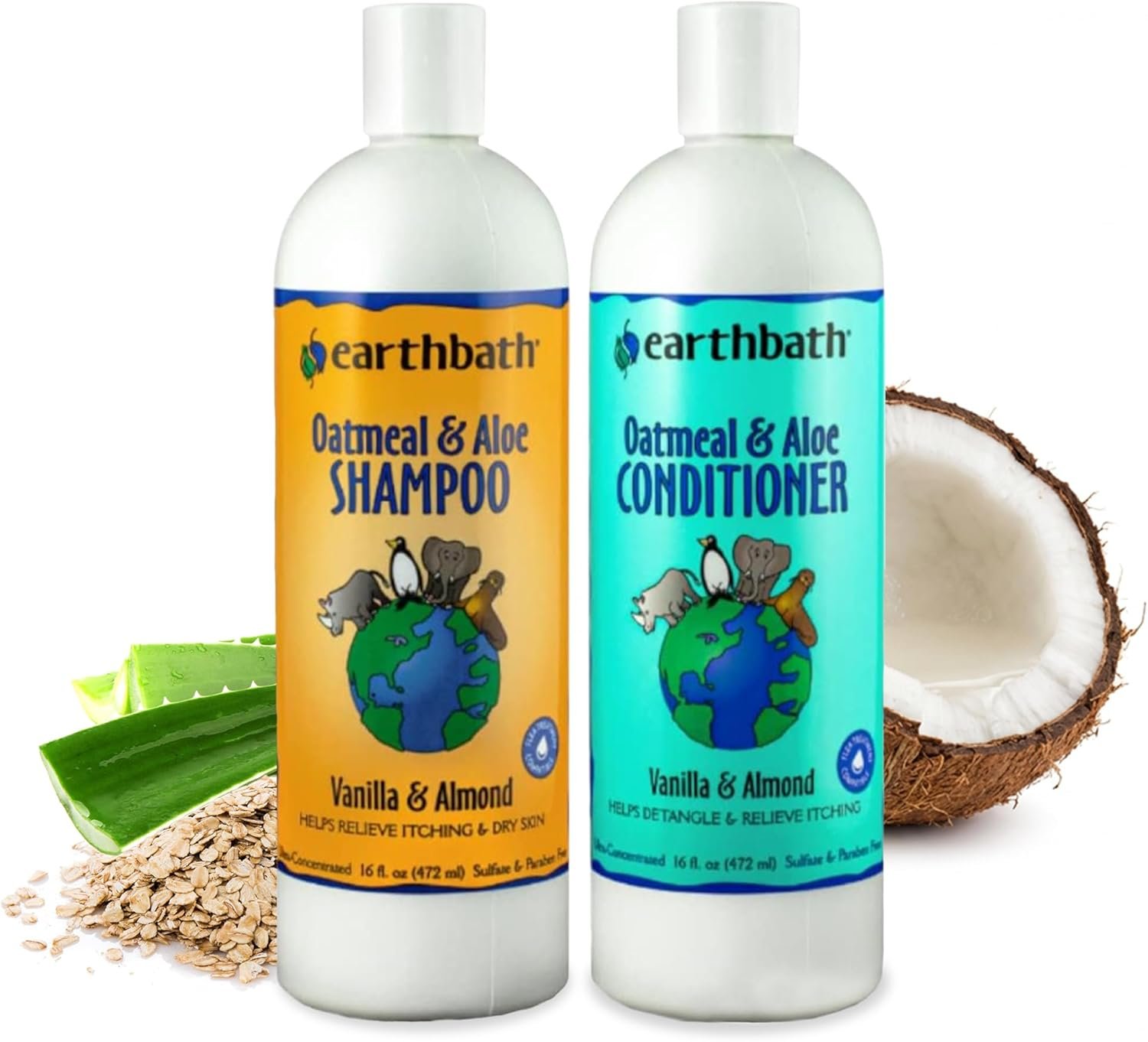 earthbath Vanilla & Almond Dog Shampoo and Conditioner Set – Oatmeal Shampoo & Conditioner for Dogs, Itchy, Dry Skin Relief, Pet Wash, Made in US – Vanilla & Almond, 16 Fl Oz (Pack of 2)