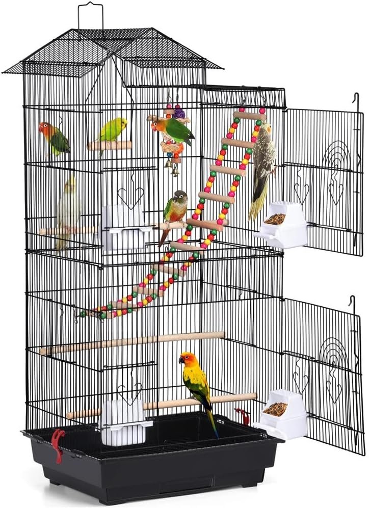 Yaheetech 39-inch Roof Top Large Flight Parrot Bird Cage for Small Quaker Parrot Cockatiel Sun Parakeet Green Cheek Conure Budgie Finch Lovebird Canary Pet Bird Cage w/Toys